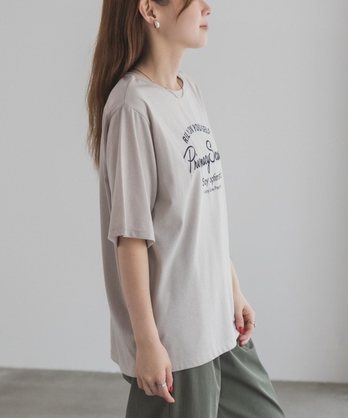 Mac-House(マックハウス)の「T-GRAPHICS メッセージ刺繍Tシャツ(Tシャツ/カットソー・レディース・ミント/チャコールグレー/グレイッシュベージュ・L/M)」の16枚目の写真