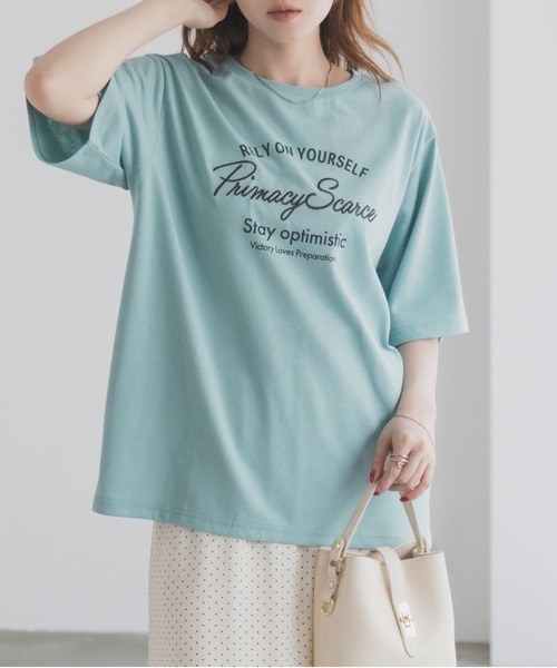 Mac-House(マックハウス)の「T-GRAPHICS メッセージ刺繍Tシャツ(Tシャツ/カットソー・レディース・ミント/チャコールグレー/グレイッシュベージュ・L/M)」の22枚目の写真