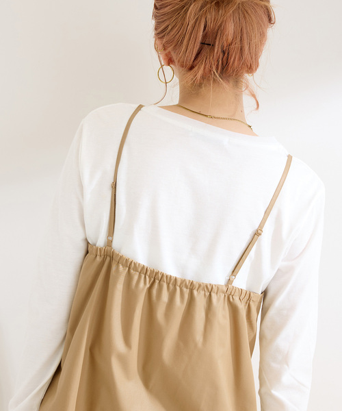 Simplicite（サンプリシテ）の「《2点セット》手洗い可 / チンツ加工ロングキャミソール / パンツセット（つなぎ/オールインワン・レディース・ブラック/ベージュ・FREE）」の8枚目の写真