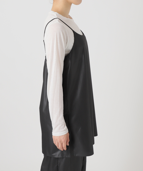 Simplicite（サンプリシテ）の「《2点セット》手洗い可 / チンツ加工ロングキャミソール / パンツセット（つなぎ/オールインワン・レディース・ブラック/ベージュ・FREE）」の19枚目の写真