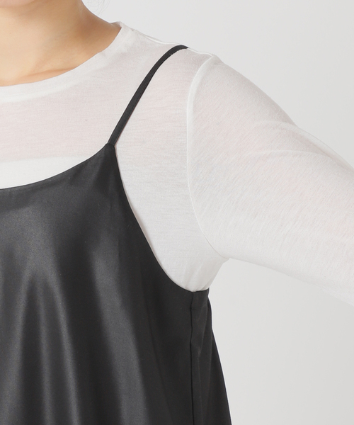 Simplicite（サンプリシテ）の「《2点セット》手洗い可 / チンツ加工ロングキャミソール / パンツセット（つなぎ/オールインワン・レディース・ブラック/ベージュ・FREE）」の17枚目の写真