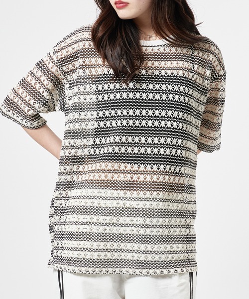 Theater code(シアターコード)の「Openwork Knit T-Shirt / 総柄 透かし編みニットTシャツ(Tシャツ/カットソー・レディース・ブラック/アイボリー・L/M)」の17枚目の写真