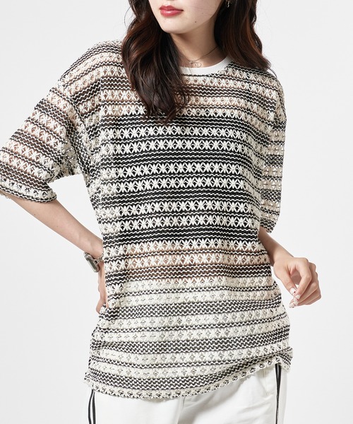 Theater code(シアターコード)の「Openwork Knit T-Shirt / 総柄 透かし編みニットTシャツ(Tシャツ/カットソー・レディース・ブラック/アイボリー・L/M)」の19枚目の写真
