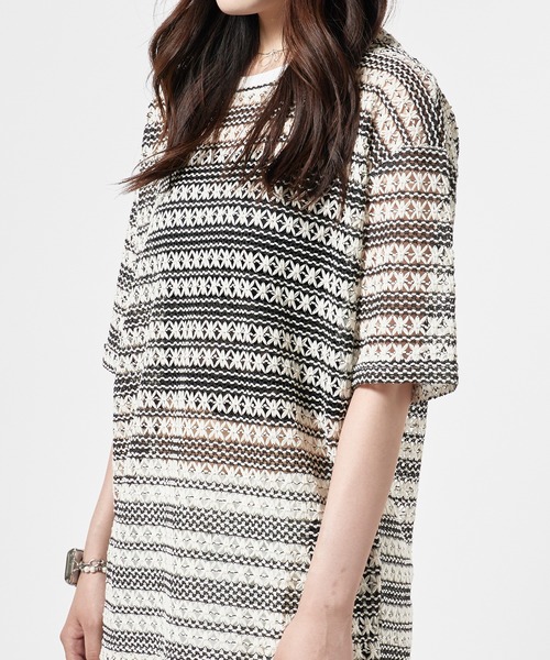 Theater code(シアターコード)の「Openwork Knit T-Shirt / 総柄 透かし編みニットTシャツ(Tシャツ/カットソー・レディース・ブラック/アイボリー・L/M)」の20枚目の写真