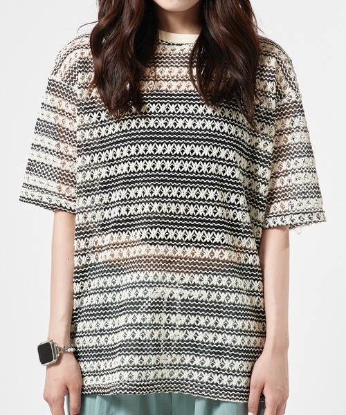 Theater code(シアターコード)の「Openwork Knit T-Shirt / 総柄 透かし編みニットTシャツ(Tシャツ/カットソー・レディース・ブラック/アイボリー・L/M)」の10枚目の写真