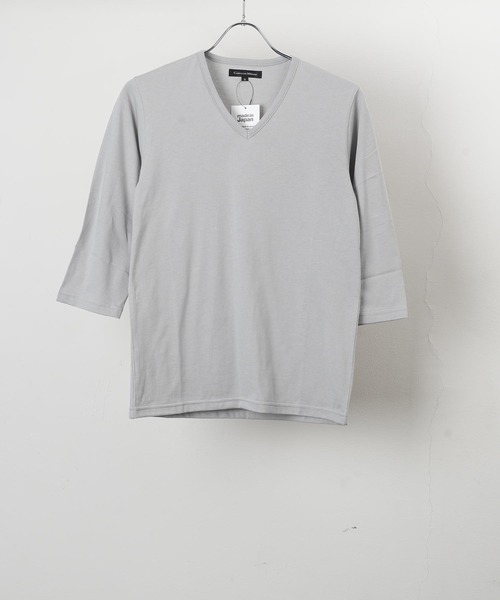 garsonwave(ギャルソンウェーブ)の「日本製ピュア天竺七分袖Vネックカットソー(GW)(Tシャツ/カットソー・メンズ・ワイン/サックスブルー/スモークピンク/ブルー/ライトグレー/チャコール/レッド/カーキ/ホワイト・S/M/LL/L)」の3枚目の写真