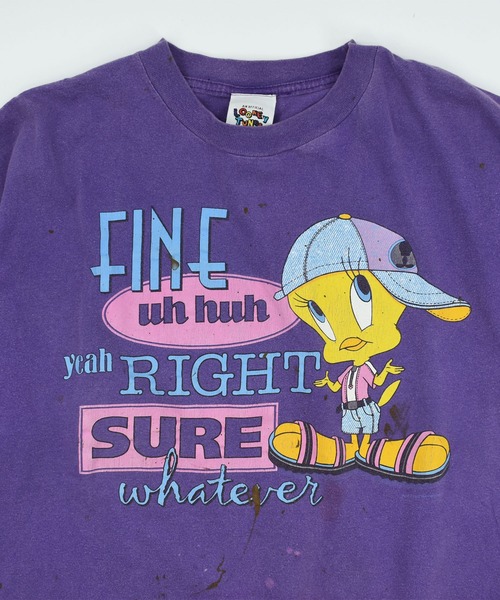 Looney Tunes(ルーニーテューンズ)の「【USED】90's Looney Tunes “TWEETY” キャラクター Tシャツ USA製(Tシャツ/カットソー・メンズ・パープル・XX-LARGE)」の2枚目の写真