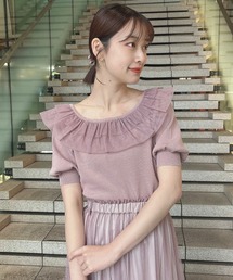 F i.n.t | 【接触冷感、マシンウォッシャブル可】チュールフリル５分袖ニットプルオーバー(ニット/セーター)