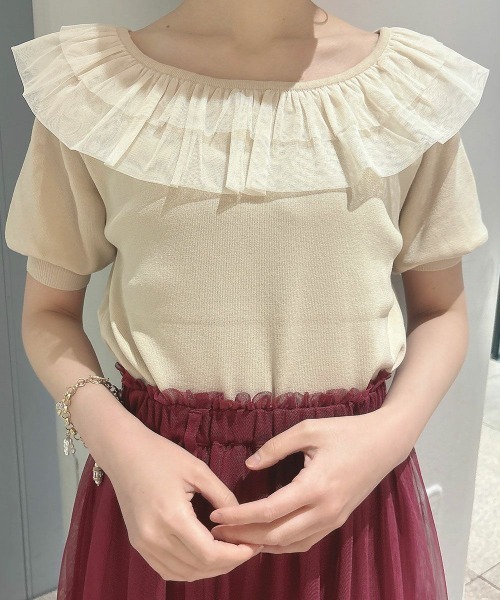 F i.n.t（フィント）の「【接触冷感、マシンウォッシャブル可】チュールフリル５分袖ニットプルオーバー（ニット/セーター・レディース・ブルーグレー/アイボリー/ピンク・FREE）」の18枚目の写真