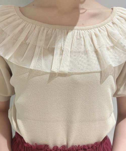 F i.n.t（フィント）の「【接触冷感、マシンウォッシャブル可】チュールフリル５分袖ニットプルオーバー（ニット/セーター・レディース・ブルーグレー/アイボリー/ピンク・FREE）」の19枚目の写真