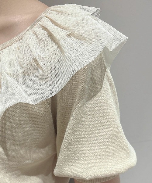 F i.n.t（フィント）の「【接触冷感、マシンウォッシャブル可】チュールフリル５分袖ニットプルオーバー（ニット/セーター・レディース・ブルーグレー/アイボリー/ピンク・FREE）」の20枚目の写真