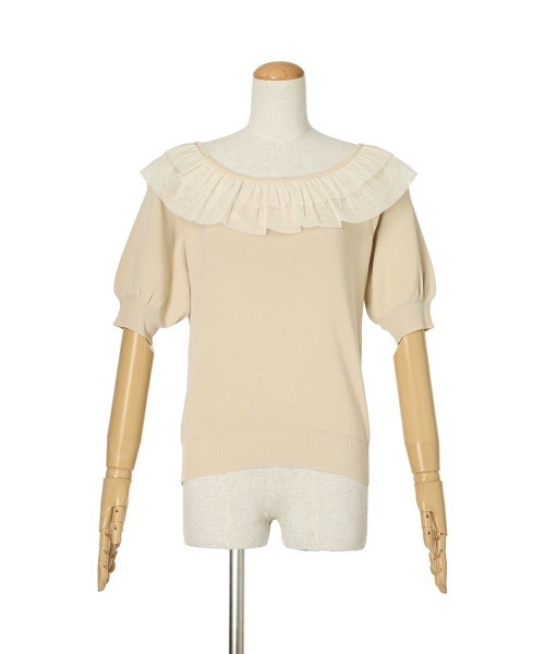 F i.n.t（フィント）の「【接触冷感、マシンウォッシャブル可】チュールフリル５分袖ニットプルオーバー（ニット/セーター・レディース・ブルーグレー/アイボリー/ピンク・FREE）」の22枚目の写真