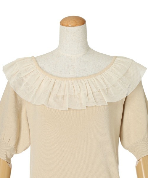 F i.n.t（フィント）の「【接触冷感、マシンウォッシャブル可】チュールフリル５分袖ニットプルオーバー（ニット/セーター・レディース・ブルーグレー/アイボリー/ピンク・FREE）」の15枚目の写真