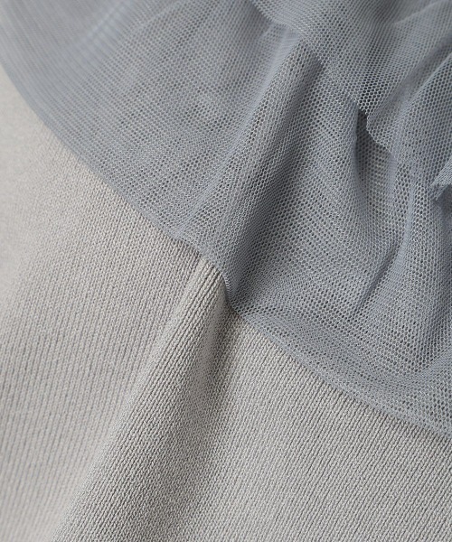 F i.n.t（フィント）の「【接触冷感、マシンウォッシャブル可】チュールフリル５分袖ニットプルオーバー（ニット/セーター・レディース・ブルーグレー/アイボリー/ピンク・FREE）」の10枚目の写真