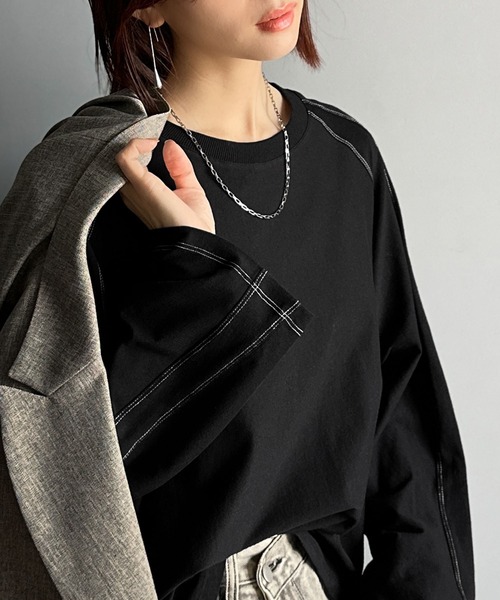 Java(ジャバ)の「《JaVaジャバコラボ》ゆるっと大人カジュアル。綿100%ドルマンスリーブカットロンTEE(長袖)(Tシャツ/カットソー・レディース・オフホワイト/ピンク/グレイッシュベージュ/ブラック/オートミール・MEDIUM/X-LARGE/LARGE/SMALL)」の7枚目の写真