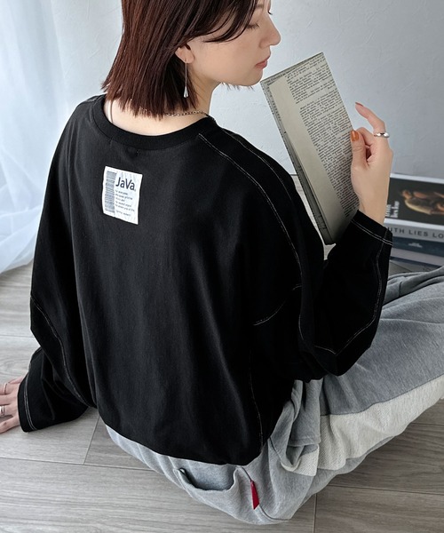 Java(ジャバ)の「《JaVaジャバコラボ》ゆるっと大人カジュアル。綿100%ドルマンスリーブカットロンTEE(長袖)(Tシャツ/カットソー・レディース・オフホワイト/ピンク/グレイッシュベージュ/ブラック/オートミール・MEDIUM/X-LARGE/LARGE/SMALL)」の10枚目の写真