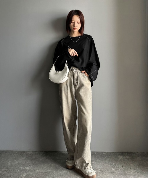 Java(ジャバ)の「《JaVaジャバコラボ》ゆるっと大人カジュアル。綿100%ドルマンスリーブカットロンTEE(長袖)(Tシャツ/カットソー・レディース・オフホワイト/ピンク/グレイッシュベージュ/ブラック/オートミール・MEDIUM/X-LARGE/LARGE/SMALL)」の9枚目の写真