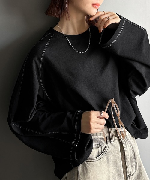 Java(ジャバ)の「《JaVaジャバコラボ》ゆるっと大人カジュアル。綿100%ドルマンスリーブカットロンTEE(長袖)(Tシャツ/カットソー・レディース・オフホワイト/ピンク/グレイッシュベージュ/ブラック/オートミール・MEDIUM/X-LARGE/LARGE/SMALL)」の6枚目の写真