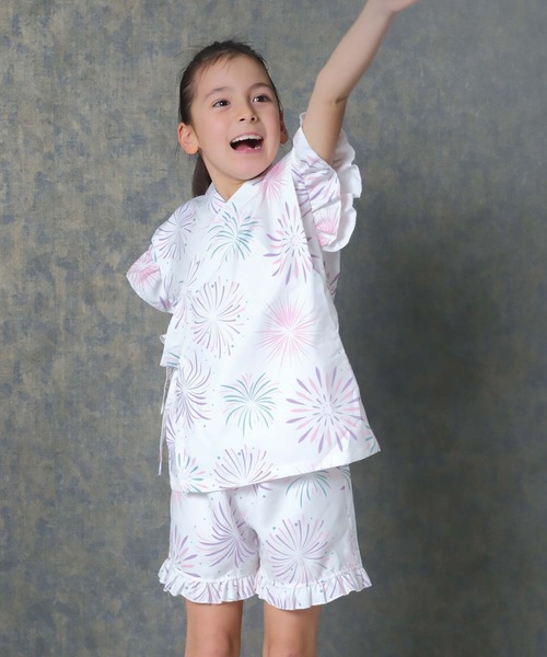 SHISKY（シスキー）の「ICE FABRIC 接触冷感　綿タッチ　フリル甚平　ジンベイ（浴衣・キッズ・ネイビー/ブルー系その他/パープル系その他/グレー系その他/ホワイト系その他/パープル系その他2・110/120/130/140/150/160）」の2枚目の写真