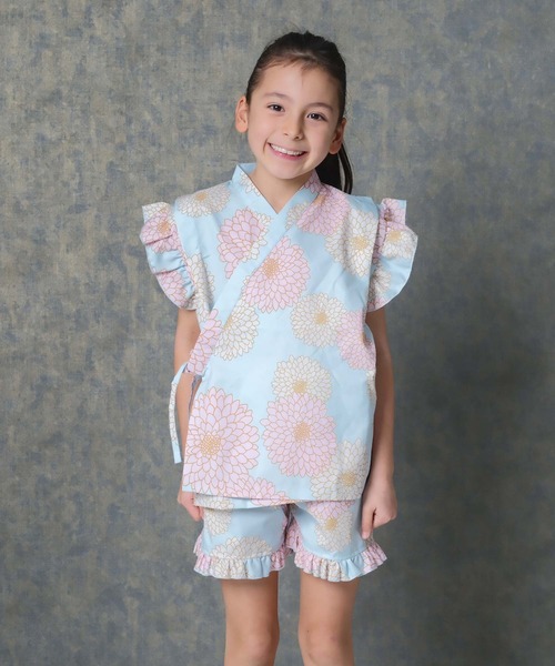 SHISKY（シスキー）の「ICE FABRIC 接触冷感　綿タッチ　フリル甚平　ジンベイ（浴衣・キッズ・ネイビー/ブルー系その他/パープル系その他/グレー系その他/ホワイト系その他/パープル系その他2・110/120/130/140/150/160）」の5枚目の写真