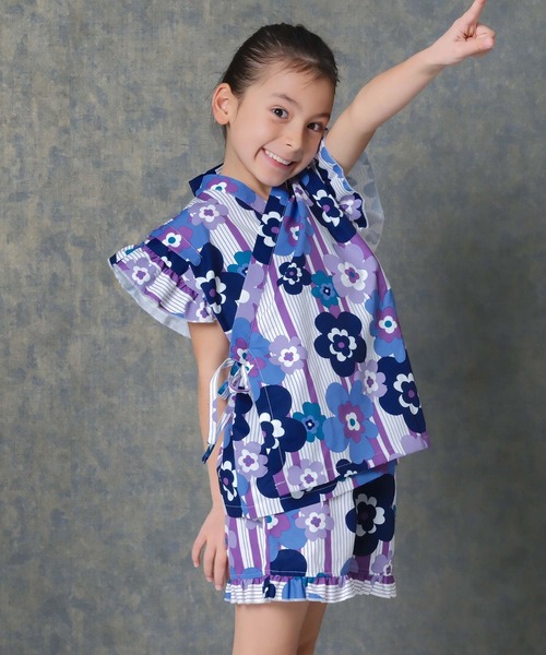 SHISKY（シスキー）の「ICE FABRIC 接触冷感　綿タッチ　フリル甚平　ジンベイ（浴衣・キッズ・ネイビー/ブルー系その他/パープル系その他/グレー系その他/ホワイト系その他/パープル系その他2・110/120/130/140/150/160）」の6枚目の写真