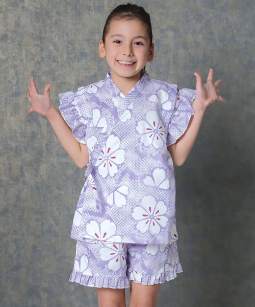 SHISKY（シスキー）の「ICE FABRIC 接触冷感　綿タッチ　フリル甚平　ジンベイ（浴衣・キッズ・ネイビー/ブルー系その他/パープル系その他/グレー系その他/ホワイト系その他/パープル系その他2・110/120/130/140/150/160）」の7枚目の写真