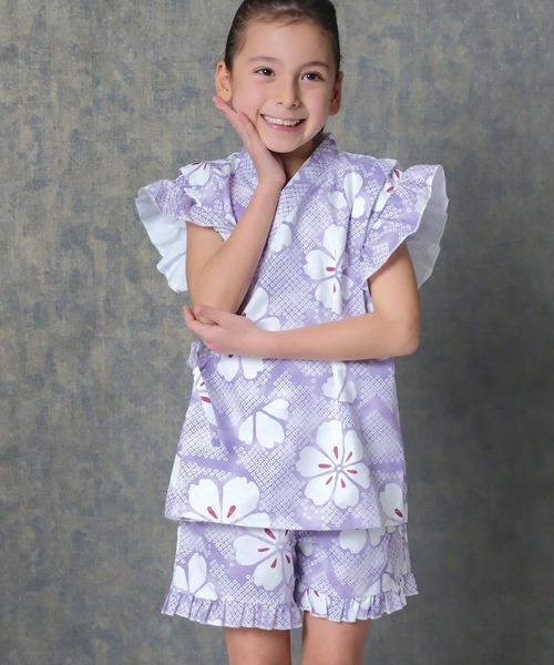 SHISKY（シスキー）の「ICE FABRIC 接触冷感　綿タッチ　フリル甚平　ジンベイ（浴衣・キッズ・ネイビー/ブルー系その他/パープル系その他/グレー系その他/ホワイト系その他/パープル系その他2・110/120/130/140/150/160）」の8枚目の写真