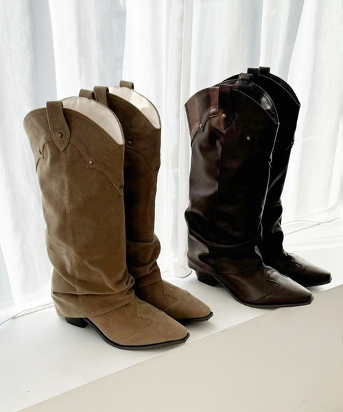 one after another NICE CLAUP（ワンアフターアナザーナイスクラップ）の「ウエスタンカバーブーツ（ブーツ・レディース・ダークブラウン/ベージュ・S/M/L）」の14枚目の写真