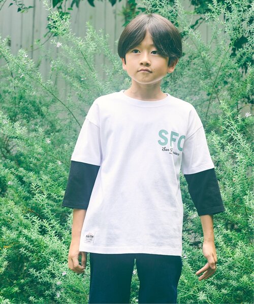 ikka（イッカ）の「7分袖レイヤードロゴTシャツ（120~160cm）（Tシャツ/カットソー・キッズ・ブラック/オフホワイト・130/140/160/120/150）」の3枚目の写真