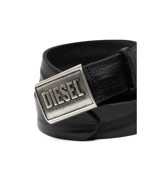 ⭐️セール⭐️DIESEL ブラックレザーベルト メタルブラック メンズ レザーベルト DIESEL LOGO B-METAL BISCOTTO（ベルト）｜DIESEL