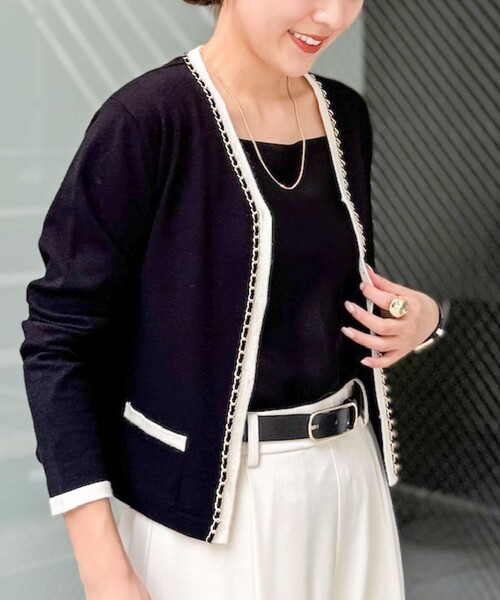 NOLLEY’S（ノーリーズ）の「チェーンブレードVネックカーディガン（カーディガン/ボレロ・レディース・ブラック/グレー・38）」の20枚目の写真