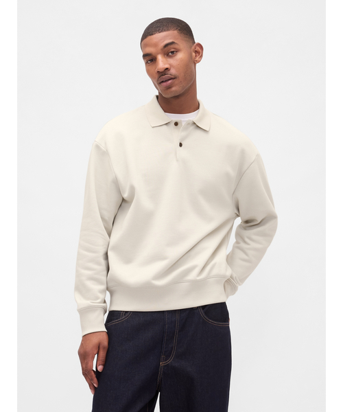 GAP(ギャップ)の「ヘビーウェイト オーバーサイズ ポロスウェットシャツ(ポロシャツ・メンズ・ブラック/オフホワイト/ブラウン/グリーン/ピンク・S/L/XS/M/XL)」の2枚目の写真