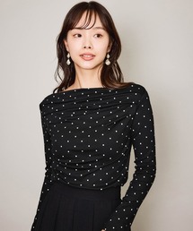 モノトーンドットオフショルカットソー≪手洗い可能≫