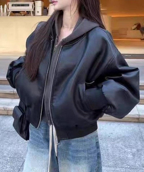 ニット レザー ドッキング オーバーサイズ ブルゾン ジャンパー ジャケット 楽天市場】レザージャケット メンズ PU ライダース ジャケット