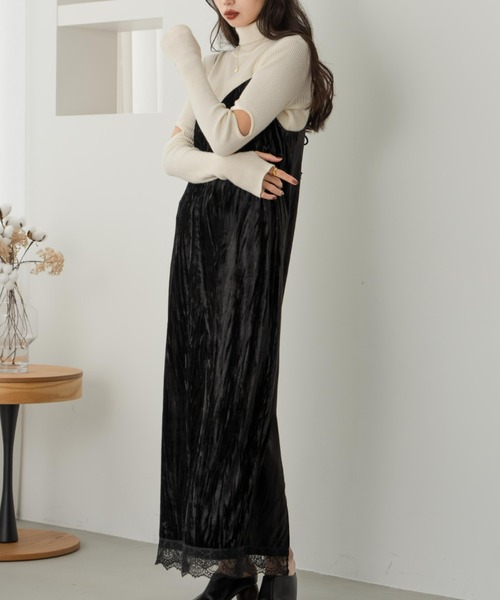 hinari（ヒナリ）の「ベロアレースキャミワンピ（ワンピース・レディース・ブラウン/ブラック・SMALL/X-SMALL/FREE）」の8枚目の写真