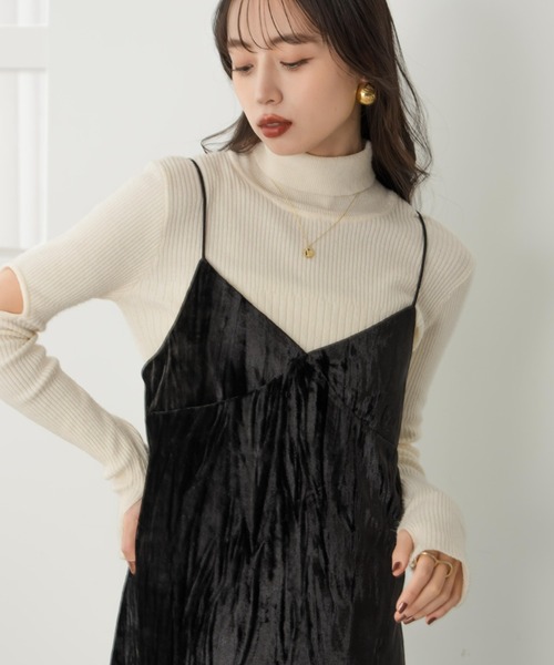 hinari（ヒナリ）の「ベロアレースキャミワンピ（ワンピース・レディース・ブラウン/ブラック・SMALL/X-SMALL/FREE）」の6枚目の写真