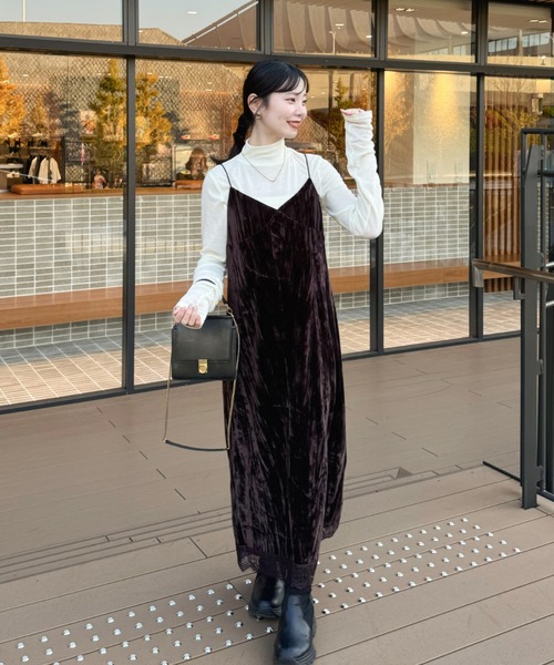 hinari（ヒナリ）の「ベロアレースキャミワンピ（ワンピース・レディース・ブラウン/ブラック・SMALL/X-SMALL/FREE）」の9枚目の写真