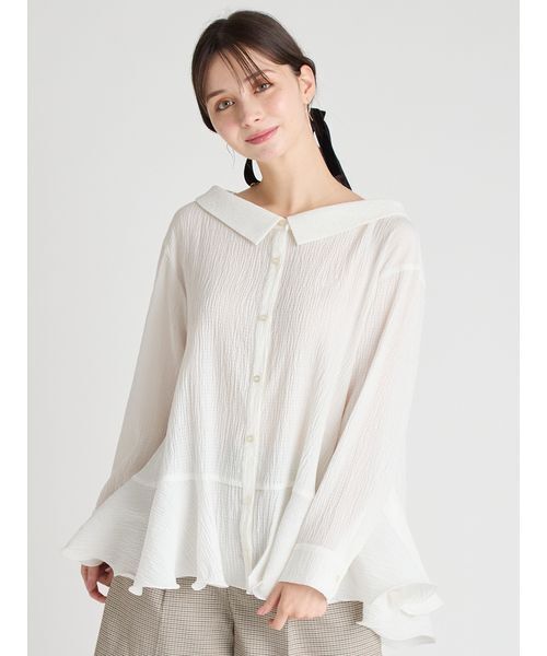 ラッフルヘムロングブラウス