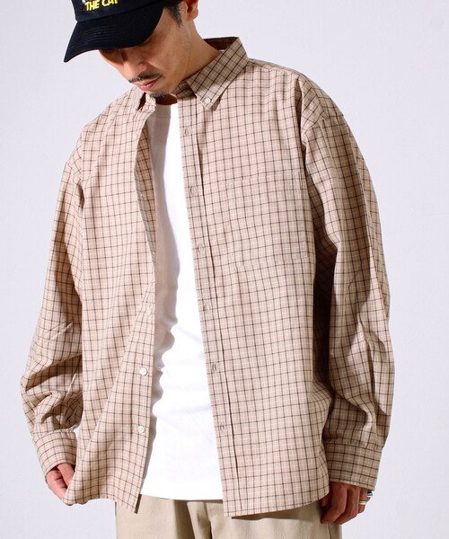 GLOSTER（グロスター）の「【シャツ＋Tシャツの2点セット】TC平織 小柄チェックアンサンブル（シャツ/ブラウス・メンズ・ブラック/ベージュ/ブラウン・M/L/XL）」の3枚目の写真