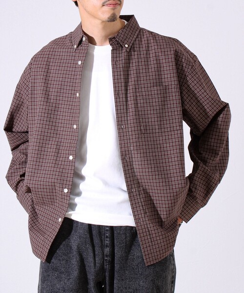 GLOSTER（グロスター）の「【シャツ＋Tシャツの2点セット】TC平織 小柄チェックアンサンブル（シャツ/ブラウス・メンズ・ブラック/ベージュ/ブラウン・M/L/XL）」の2枚目の写真