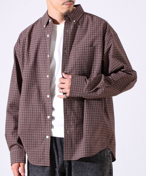 GLOSTER（グロスター）の「【シャツ＋Tシャツの2点セット】TC平織 小柄チェックアンサンブル（シャツ/ブラウス・メンズ・ブラック/ベージュ/ブラウン・M/L/XL）」の5枚目の写真