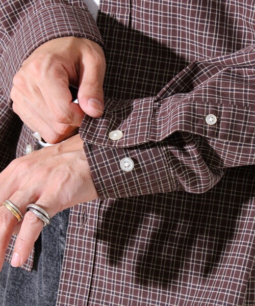 GLOSTER（グロスター）の「【シャツ＋Tシャツの2点セット】TC平織 小柄チェックアンサンブル（シャツ/ブラウス・メンズ・ブラック/ベージュ/ブラウン・M/L/XL）」の14枚目の写真