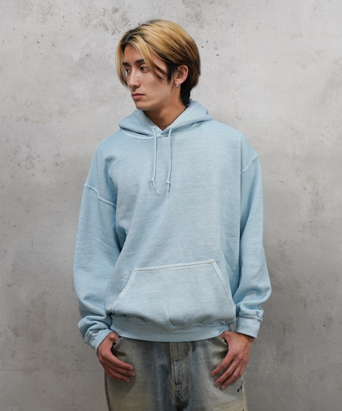 TOWNCRAFT(タウンクラフト)の「TOWNCRAFT / タウンクラフト 90S PIGMENT PULL HOODIE ヴィンテージ加工 ピグメントダイ プルオーバーパーカー(パーカー・メンズ・グレー/パープル/ブラック/ブルーグレー/ライトブルー/オリーブ/ターコイズブルー/ライトグリーン/ピンク/ネイビー・MEDIUM/LARGE/X-LARGE/XX-LARGE)」の3枚目の写真