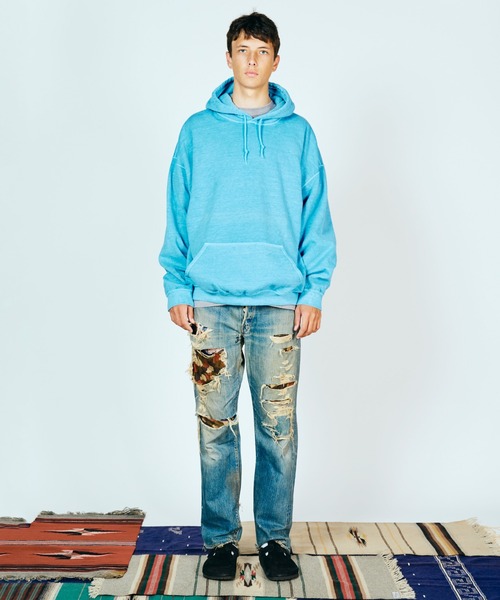 TOWNCRAFT(タウンクラフト)の「TOWNCRAFT / タウンクラフト 90S PIGMENT PULL HOODIE ヴィンテージ加工 ピグメントダイ プルオーバーパーカー(パーカー・メンズ・グレー/パープル/ブラック/ブルーグレー/ライトブルー/オリーブ/ターコイズブルー/ライトグリーン/ピンク/ネイビー・MEDIUM/LARGE/X-LARGE/XX-LARGE)」の13枚目の写真