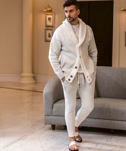 1PIU1UGUALE3  RELAX （ウノピゥウノウグァーレトレ リラックス）の「1PIU1UGUALE3 RELAX(ウノピゥウノウグァーレトレ リラックス)グラデーション ショールカラー ニットカーディガン(保温性/伸縮性)（カーディガン/ボレロ・メンズ・ブラック/ホワイト・S/M/L/XL）」の4枚目の写真