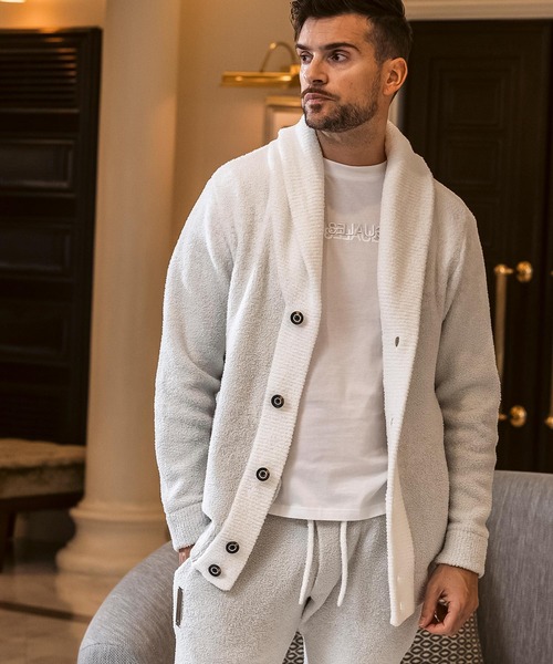 1PIU1UGUALE3  RELAX （ウノピゥウノウグァーレトレ リラックス）の「1PIU1UGUALE3 RELAX(ウノピゥウノウグァーレトレ リラックス)グラデーション ショールカラー ニットカーディガン(保温性/伸縮性)（カーディガン/ボレロ・メンズ・ブラック/ホワイト・S/M/L/XL）」の6枚目の写真