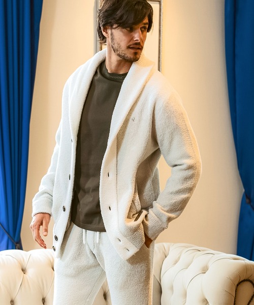 1PIU1UGUALE3  RELAX （ウノピゥウノウグァーレトレ リラックス）の「1PIU1UGUALE3 RELAX(ウノピゥウノウグァーレトレ リラックス)グラデーション ショールカラー ニットカーディガン(保温性/伸縮性)（カーディガン/ボレロ・メンズ・ブラック/ホワイト・S/M/L/XL）」の7枚目の写真