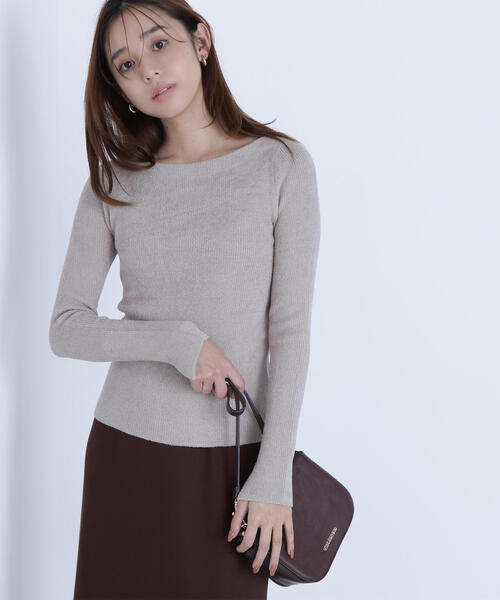 NATURAL BEAUTY BASIC(ナチュラルビューティーベーシック)の「◇ボートネックモールリブニット(ニット/セーター・レディース・チャコールグレー/ベージュ/マスタード・FREE)」の2枚目の写真