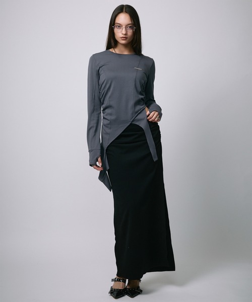led.tokyo（レッドトウキョウ）の「【led.tokyo】ASYMMETRY FRILL TOPS/アシンメトリーフリルトップス（Tシャツ/カットソー・レディース・チャコールグレー/ブラック/ベージュ・FREE）」の12枚目の写真