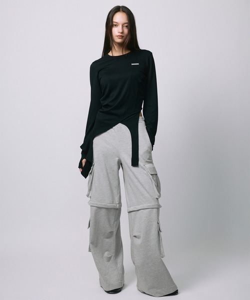 led.tokyo（レッドトウキョウ）の「【led.tokyo】ASYMMETRY FRILL TOPS/アシンメトリーフリルトップス（Tシャツ/カットソー・レディース・チャコールグレー/ブラック/ベージュ・FREE）」の4枚目の写真